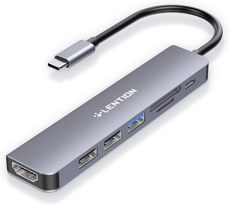 Lention محور USB C مع شحن 100 واط، HDMI 4K، قارئ بطاقات مزدوج، متوافق مع USB 3.0 و 2.0 لجهاز MacBook Pro، Mac Air/Surface الجديد، Chromebook، المزيد، محول سائق مستقر (CB-CE18، رمادي فضائي) - Image 1